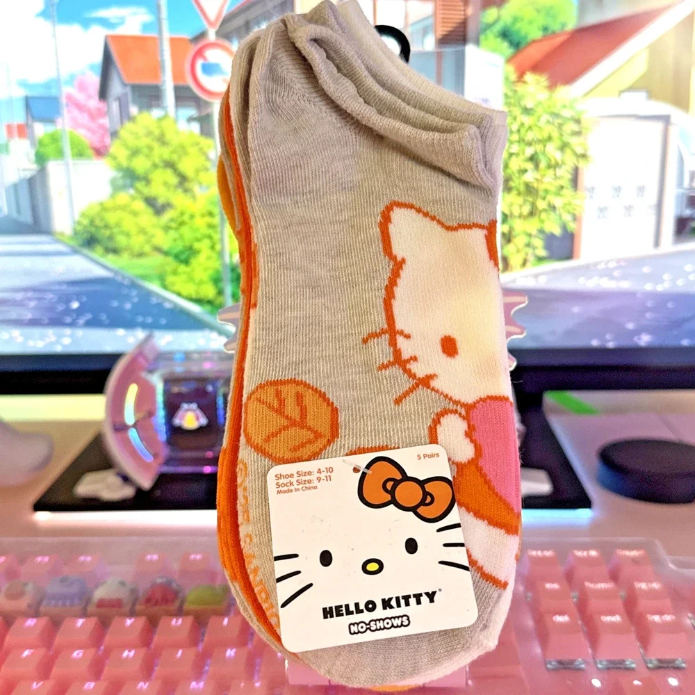 Hello Kitty Socks No Show Women’s Orange Fall Pumpkin Spice 2025 Sanrio 5 Pairs